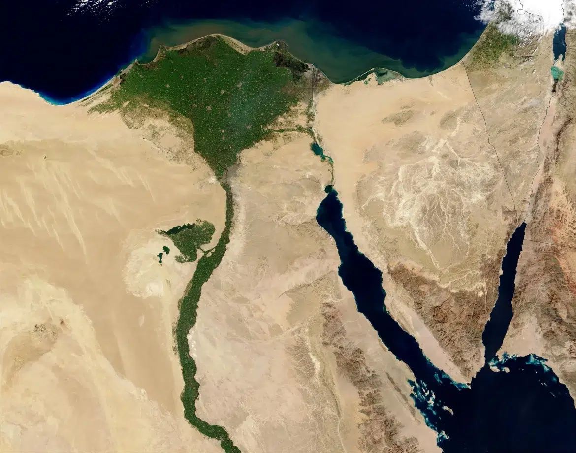 Geografía aérea del Delta del Río Nilo en Egipto